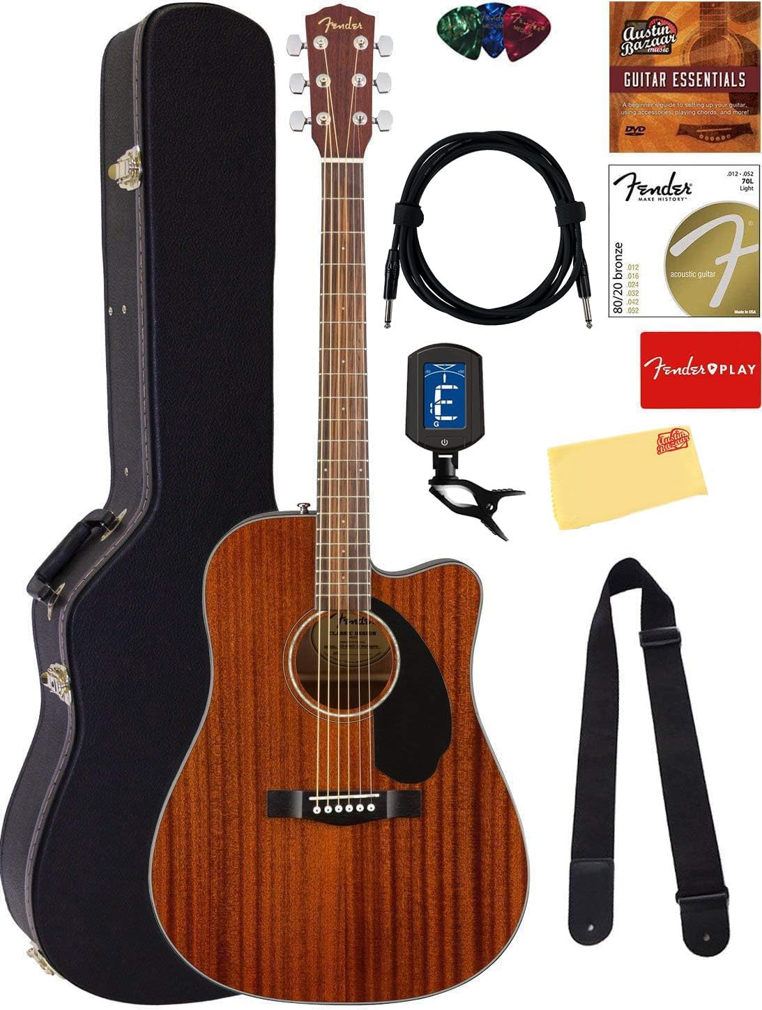 Fender CD-60SCE All-Mahogany Guitar Bundle