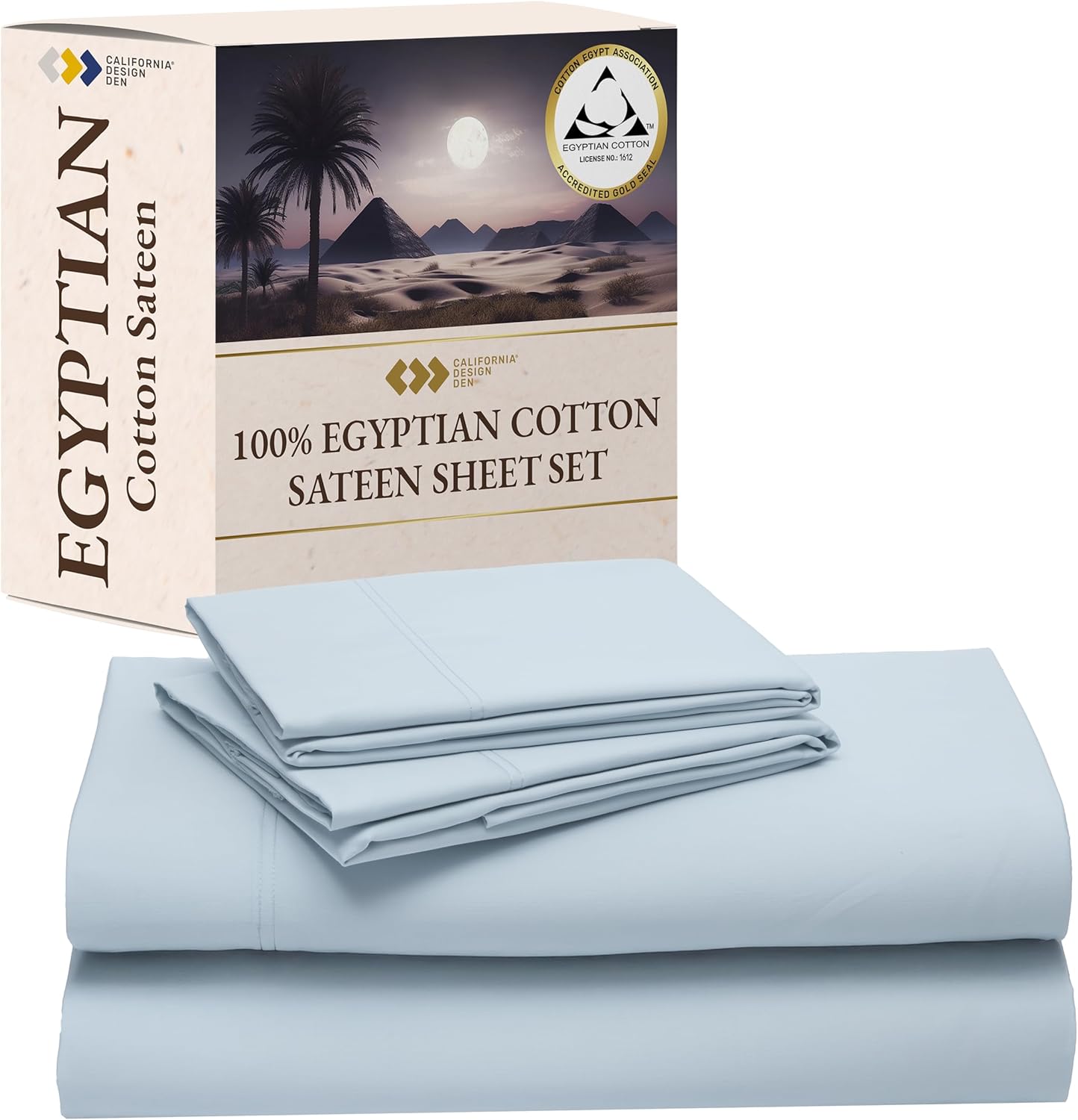 Luxurious Egyptian Cotton Full Size Bed Sheets Set in Light Blue