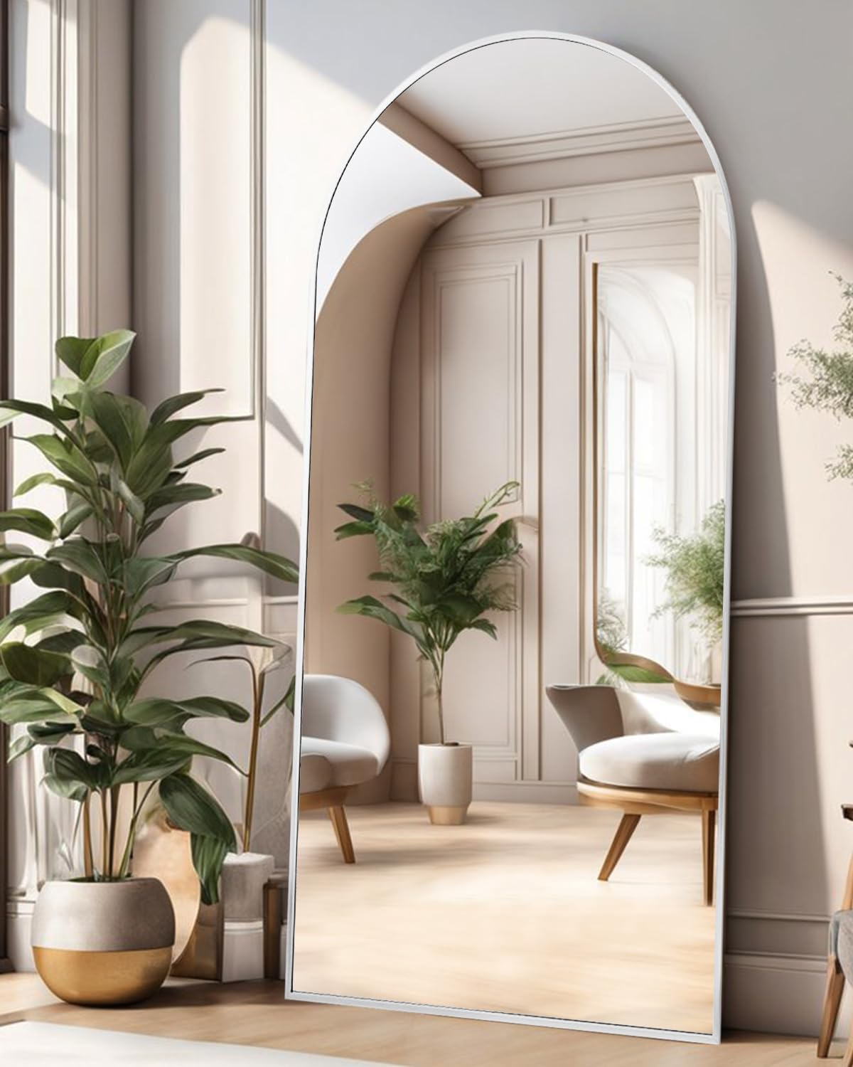 Full Length Floor Mirror with Stand and Arched Design, 27x71 in