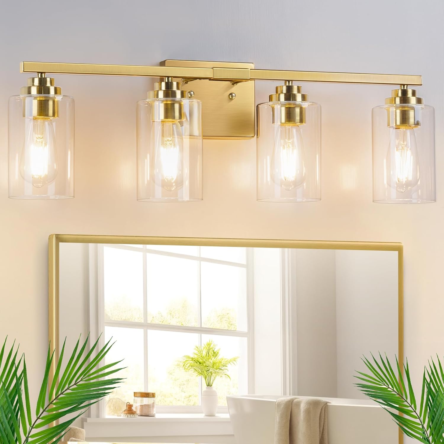 4-Light Bathroom Light Fixtures with Elegant Gold Design
