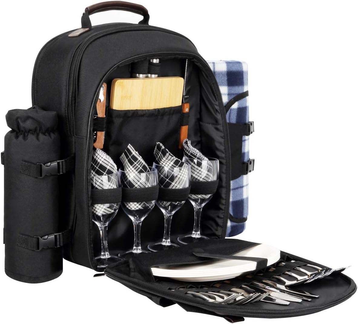 Sunflora Picnic Backpack for 4 with Insulated Cooler Pouch