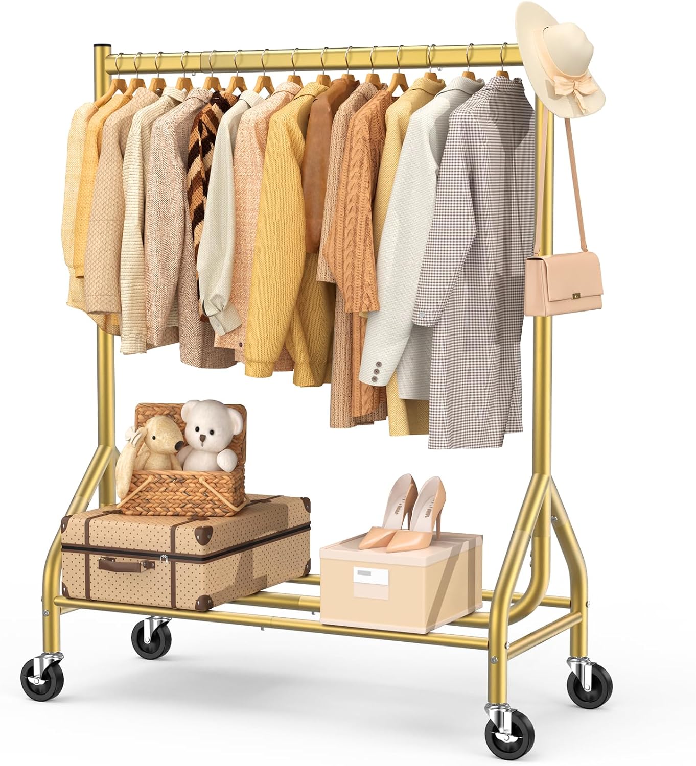 EAGMAK Heavy Duty Clothes Rack with Lockable Wheels for Stability