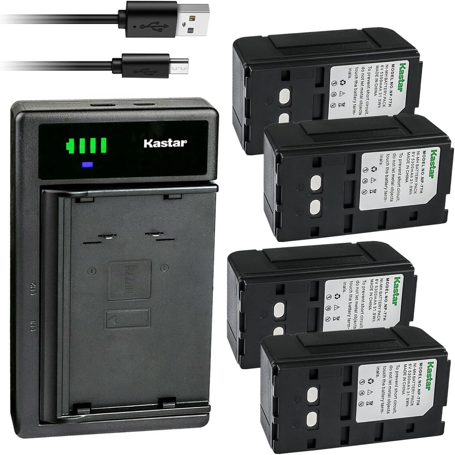 Kastar 4-Pack NP-77H Battery and LTD2 USB Charger for Sony