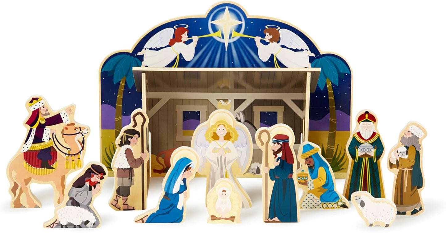 Melissa & Doug Classic Wooden Christmas Nativity Set for Kids