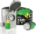 50 Amp Generator Cord 15FT and Power Inlet Box - Weatherproof Kit