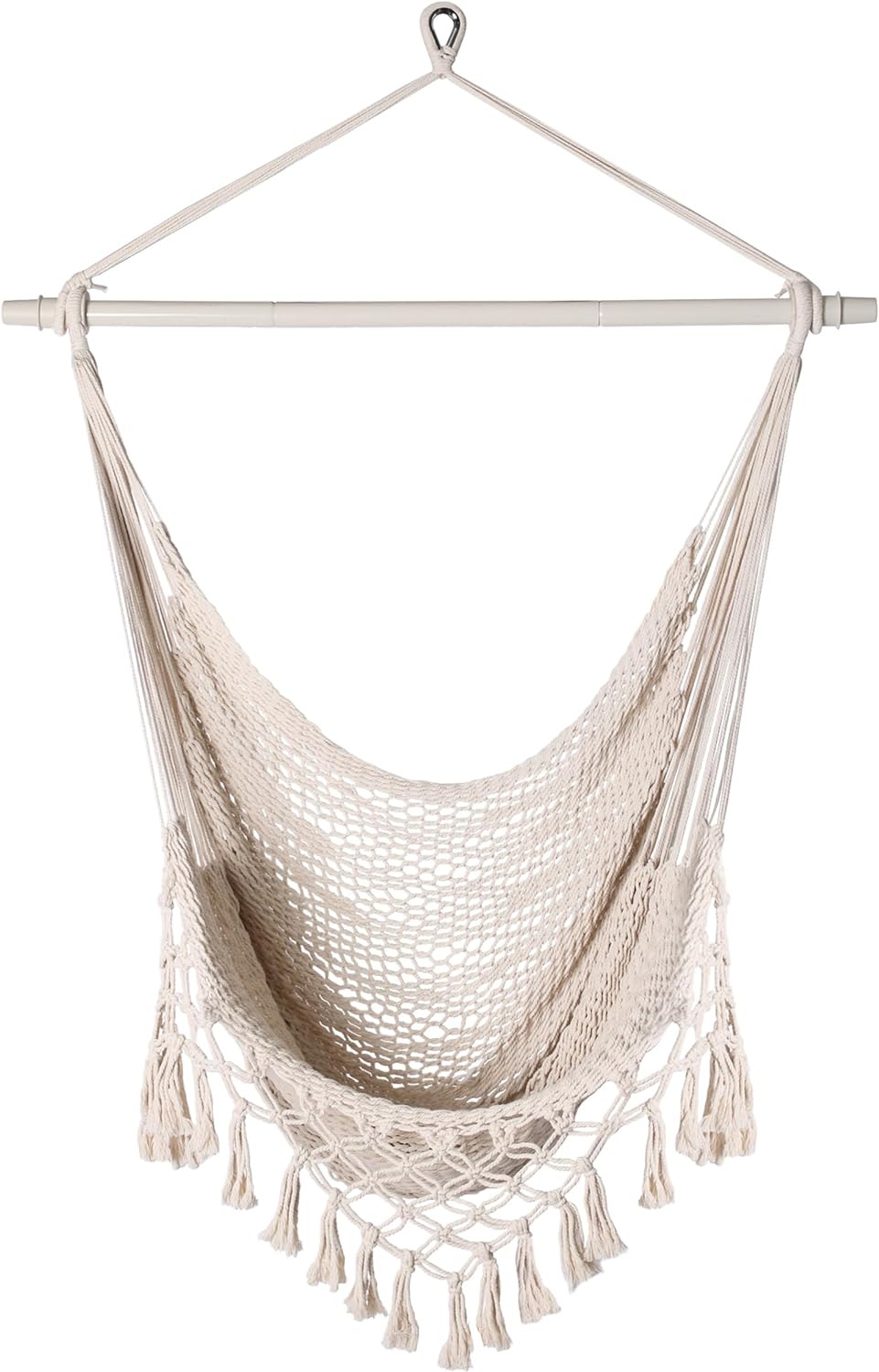 Boho Cotton Hammock Chair - Indoor/Outdoor Swing with Tassels
