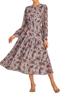 Women's Long Sleeve Chiffon Maxi Dress - Floral Tiered with Pockets