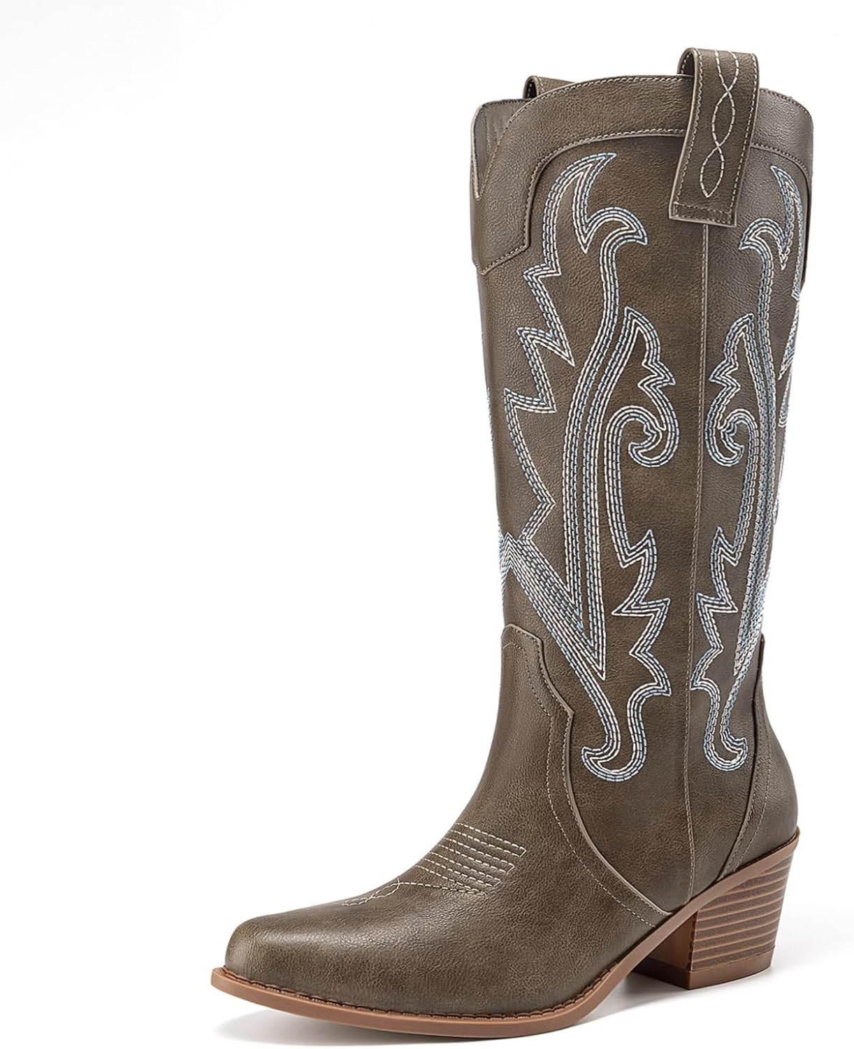 Vintage Embroidered Cowboy Boots for Women with Chunky Heel