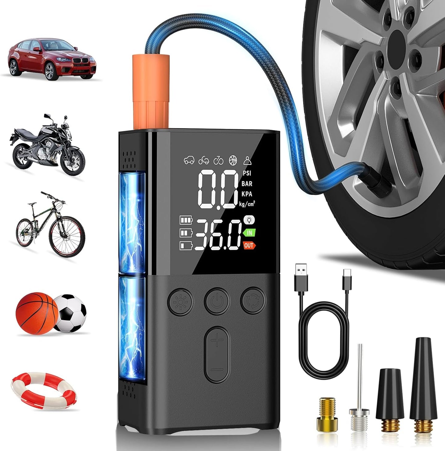 Powerful 20000mAh Tire Inflator: Quick, Cordless, Versatile!