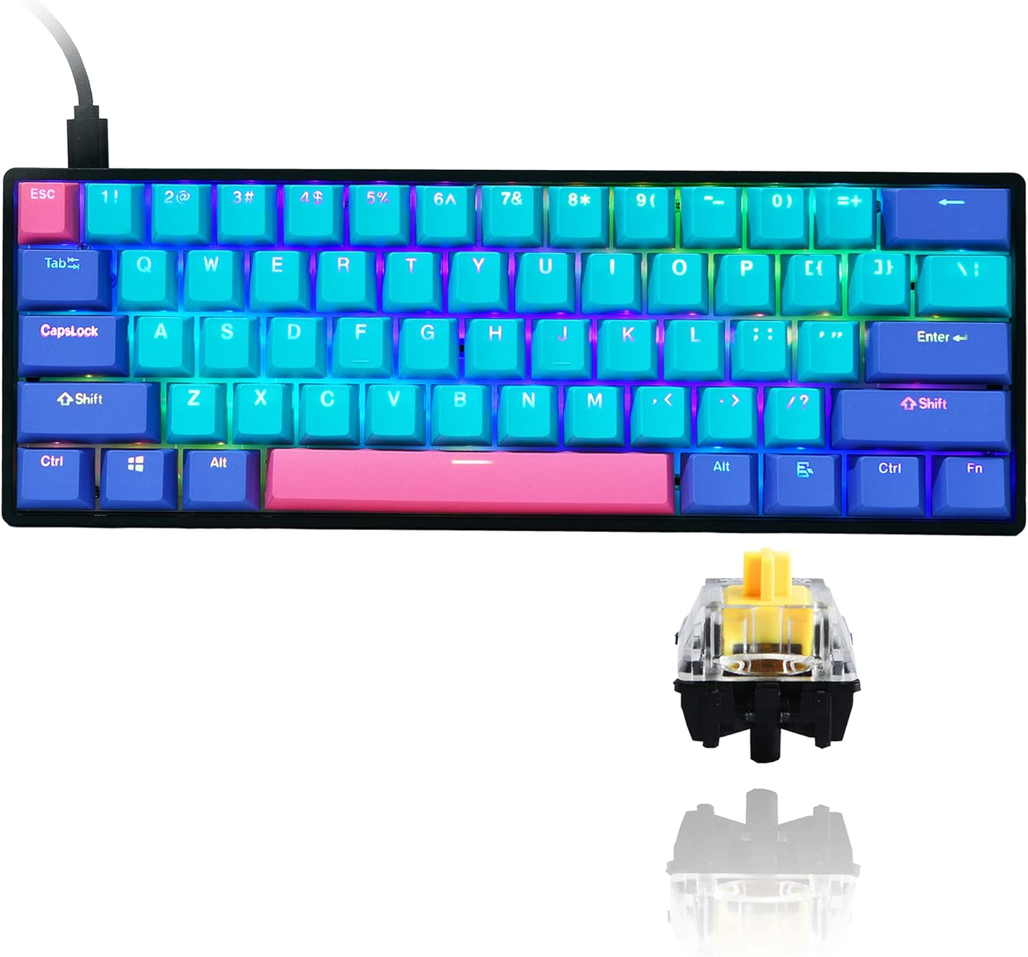 GTSP Gk61 60% Mechanical Keyboard with RGB Backlit Features