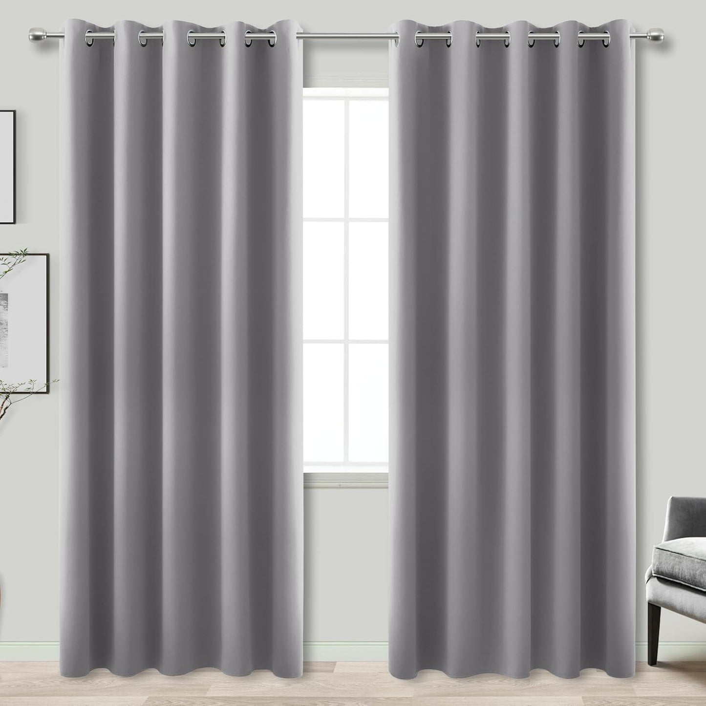 KOUFALL Grey Blackout Curtains for Bedroom 72x84 Inches Long