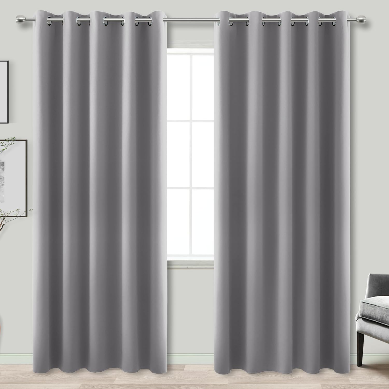 KOUFALL Grey Blackout Curtains for Bedroom 72x84 Inches Long