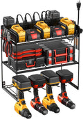Power Tool Organizer 3-Layer Wall Mount with 10 Outlet Strip - Black