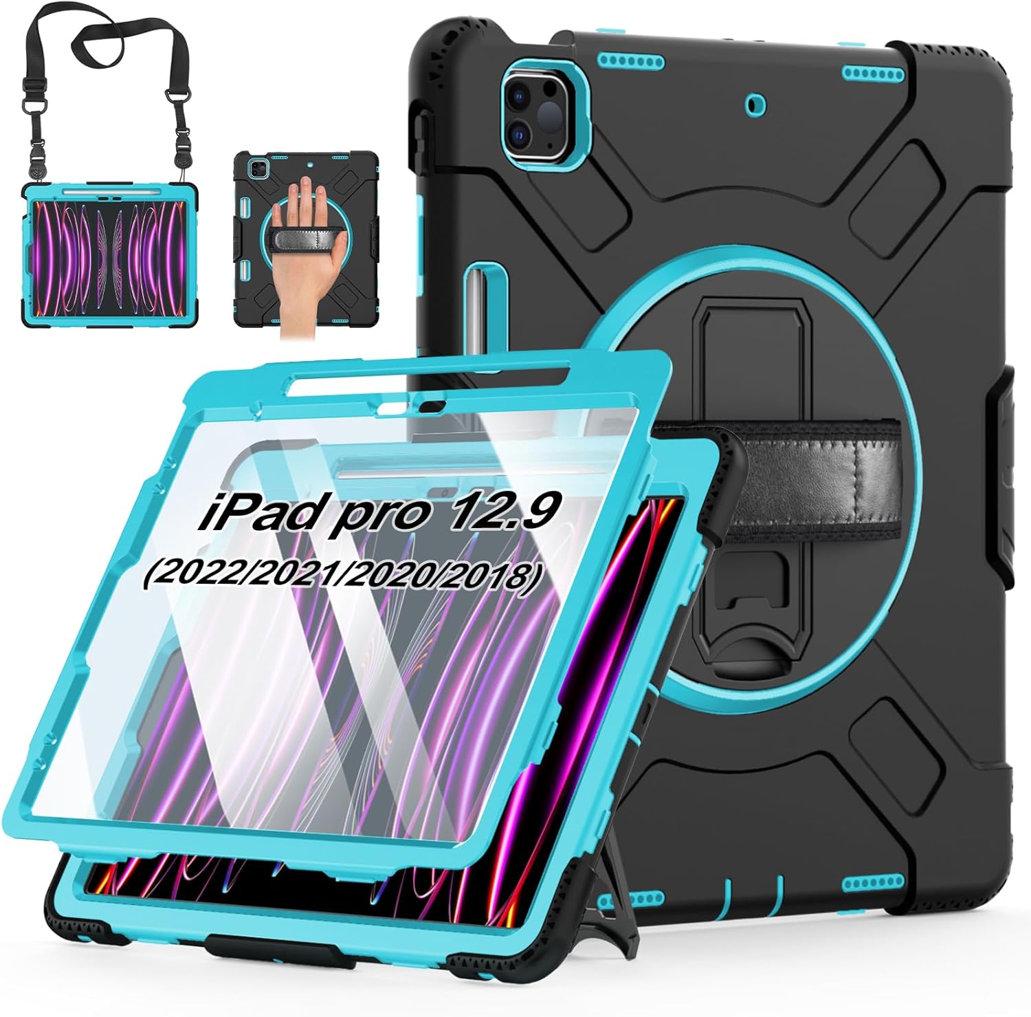 iPad Pro 12.9 Case with Screen Protector and Multi-Angle Stand