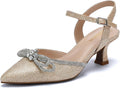 Wide Width Kitten Heels Rhinestone Bow Pumps - Comfortable Chic