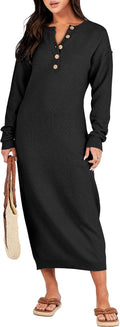 Waffle Knit Midi Sweater Dress - Comfortable Oversized Fall Staple