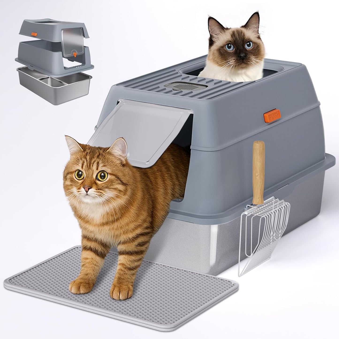 Extra Large Stainless Steel Litter Box for Big Cats with Lid