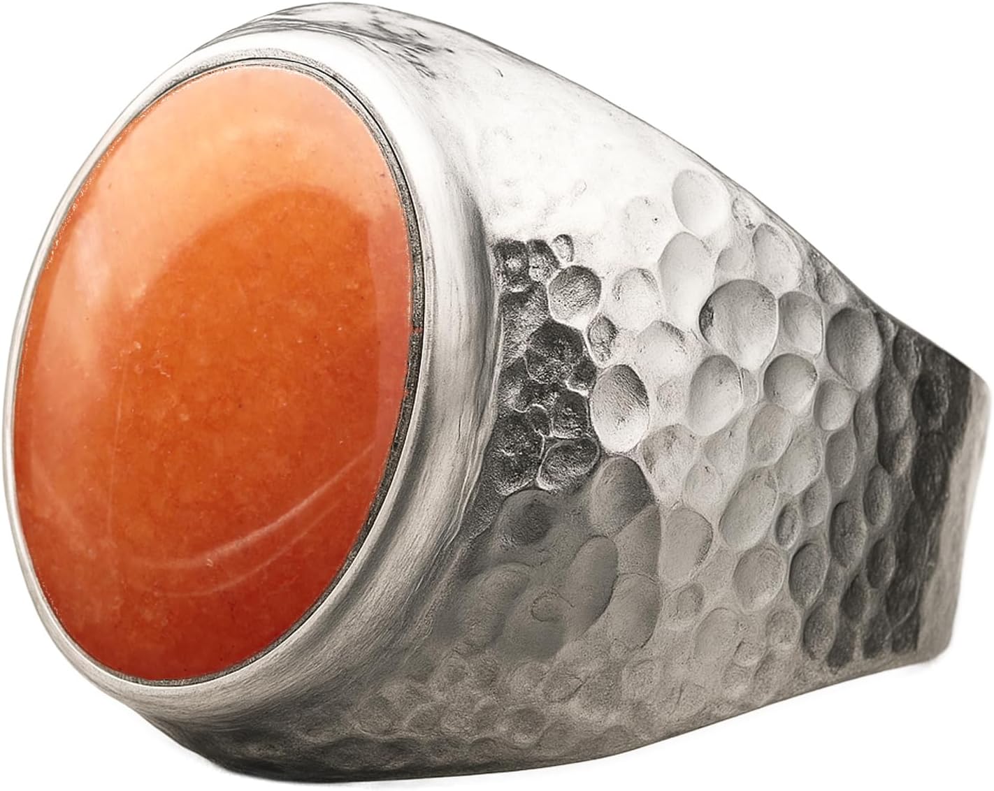 Natural Aventurine Crystal Ring for Men in Hammered Silver
