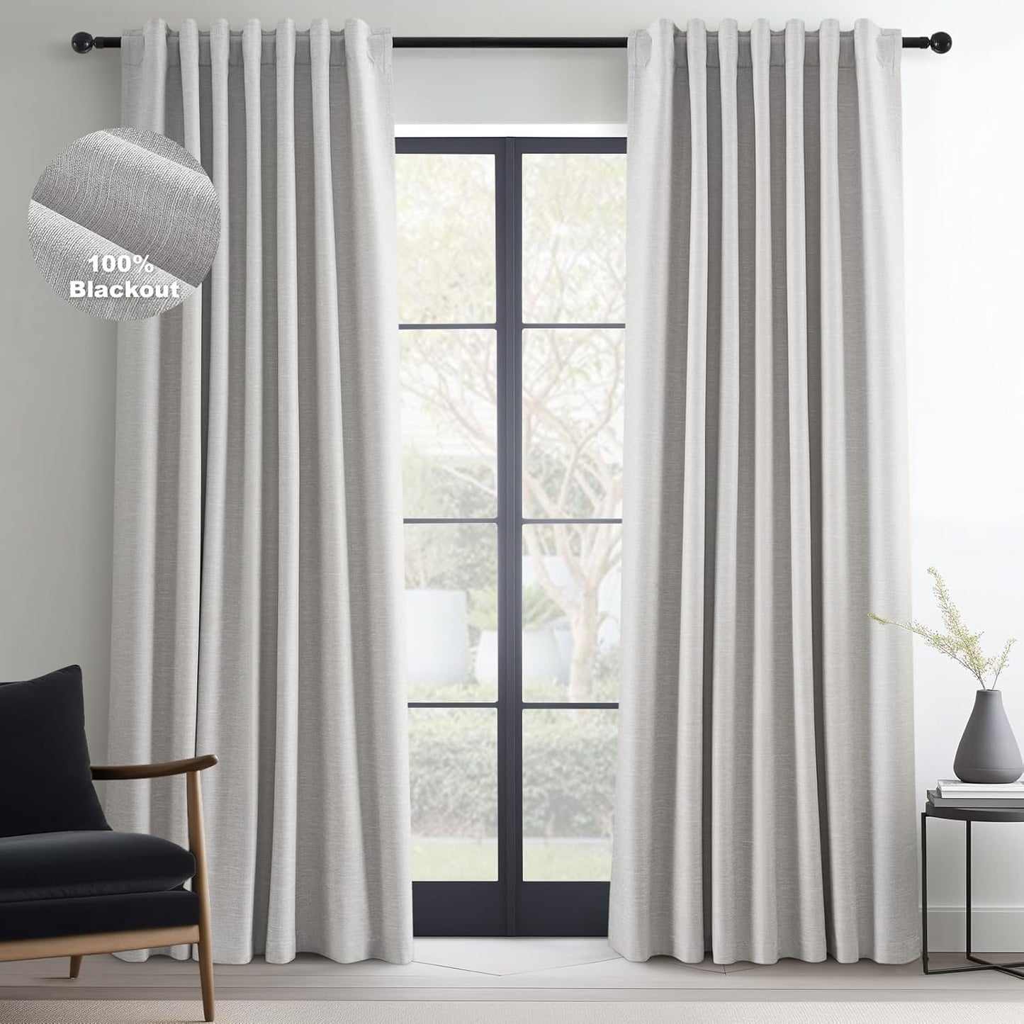 Topfinel 102 Inches Long Blackout Linen Curtains for Privacy