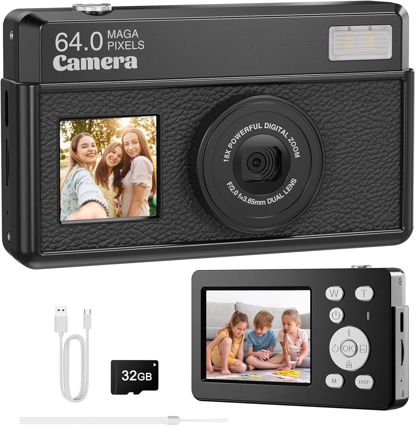 4K Digital Camera with 64MP and 18X Zoom for All Ages