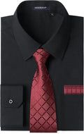 Mens Dress Shirt with Tie and Pocket Square Set - Regular Fit Classic