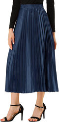 Allegra K Pleated Midi Skirt High Waisted A Line - Metallic Shine Out
