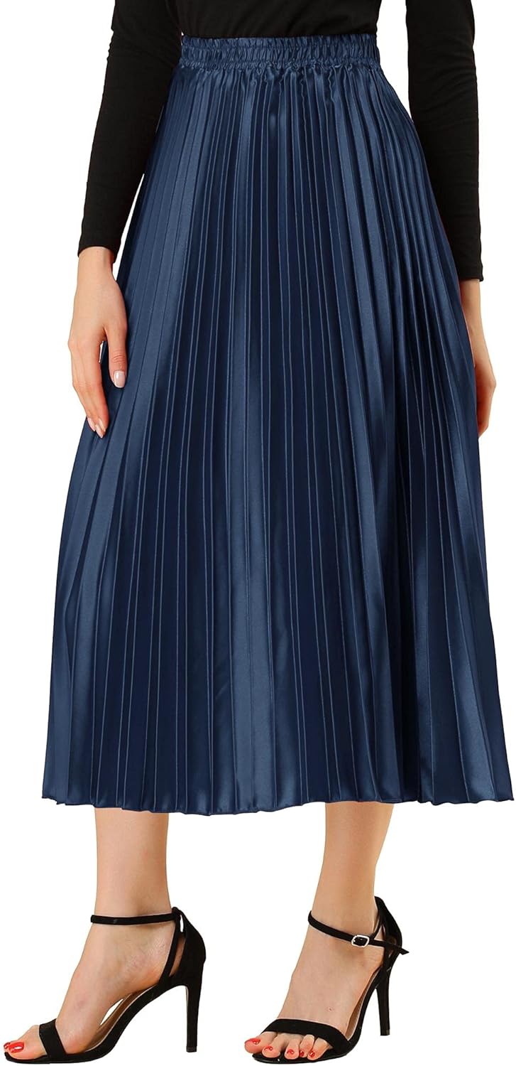 Allegra K Women Pleated Skirt Midi Length High Waisted A Line