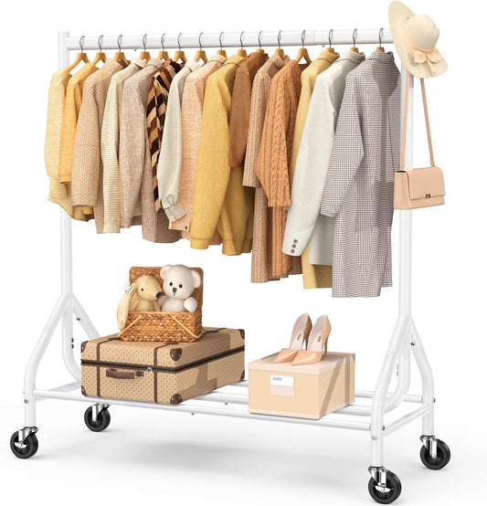 EAGMAK Heavy Duty Clothes Rack with Lockable Wheels for Stability