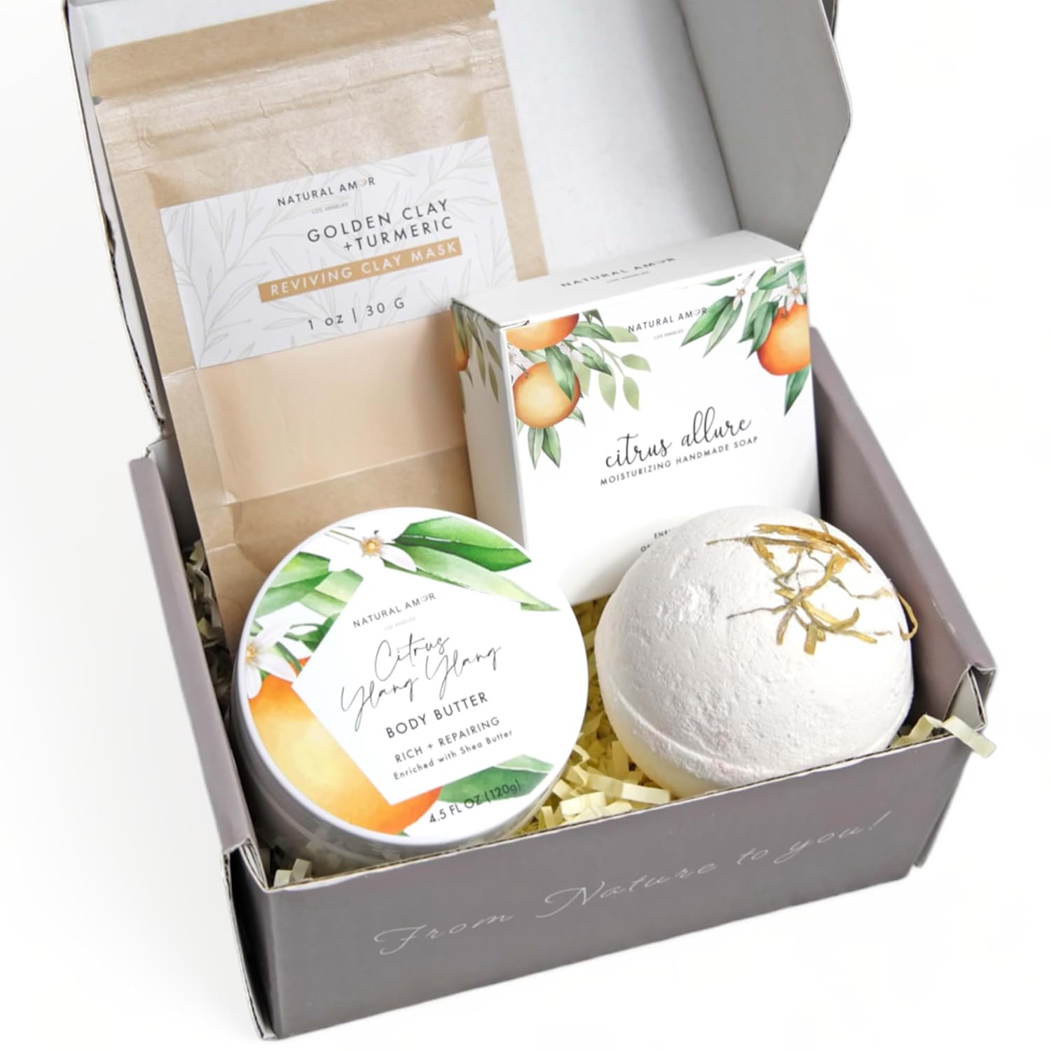 Natural Amor Citrus Handmade Bath Body Gift Set for Self Care