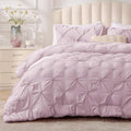 BEDELITE Light Purple Comforter Set Full - Soft Floral Pintuck Bedding