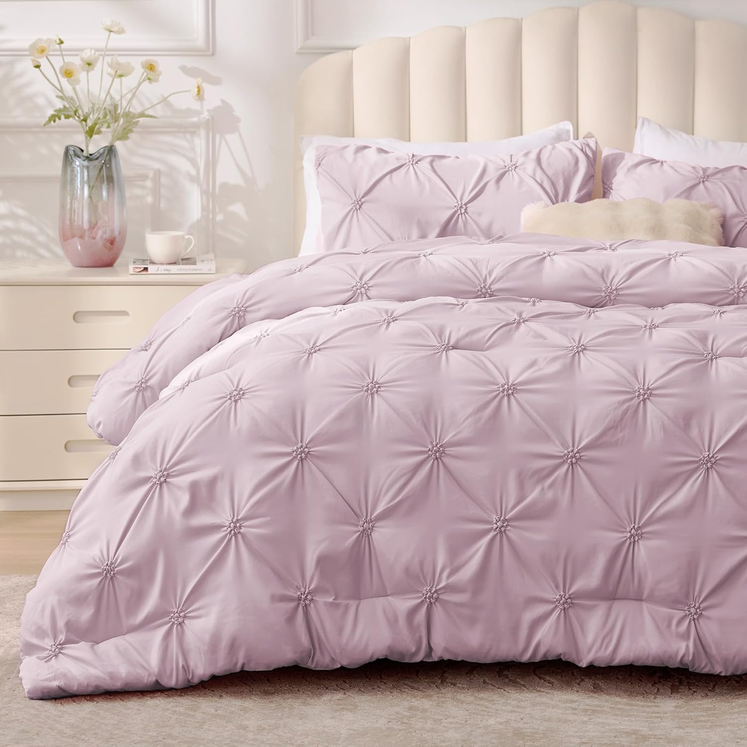 BEDELITE Light Purple Comforter Set Full - Boho Pintuck Bedding