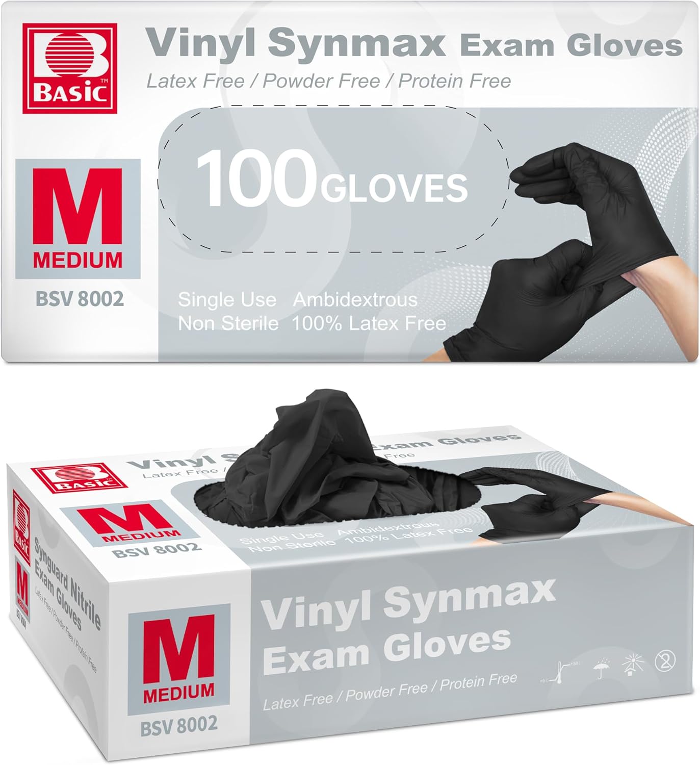 Supmedic Black Vinyl Gloves, 4 Mil, Food Grade, 100Pcs