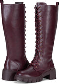 Vepose Women's Knee High Combat Boots with 2 in Block Heel