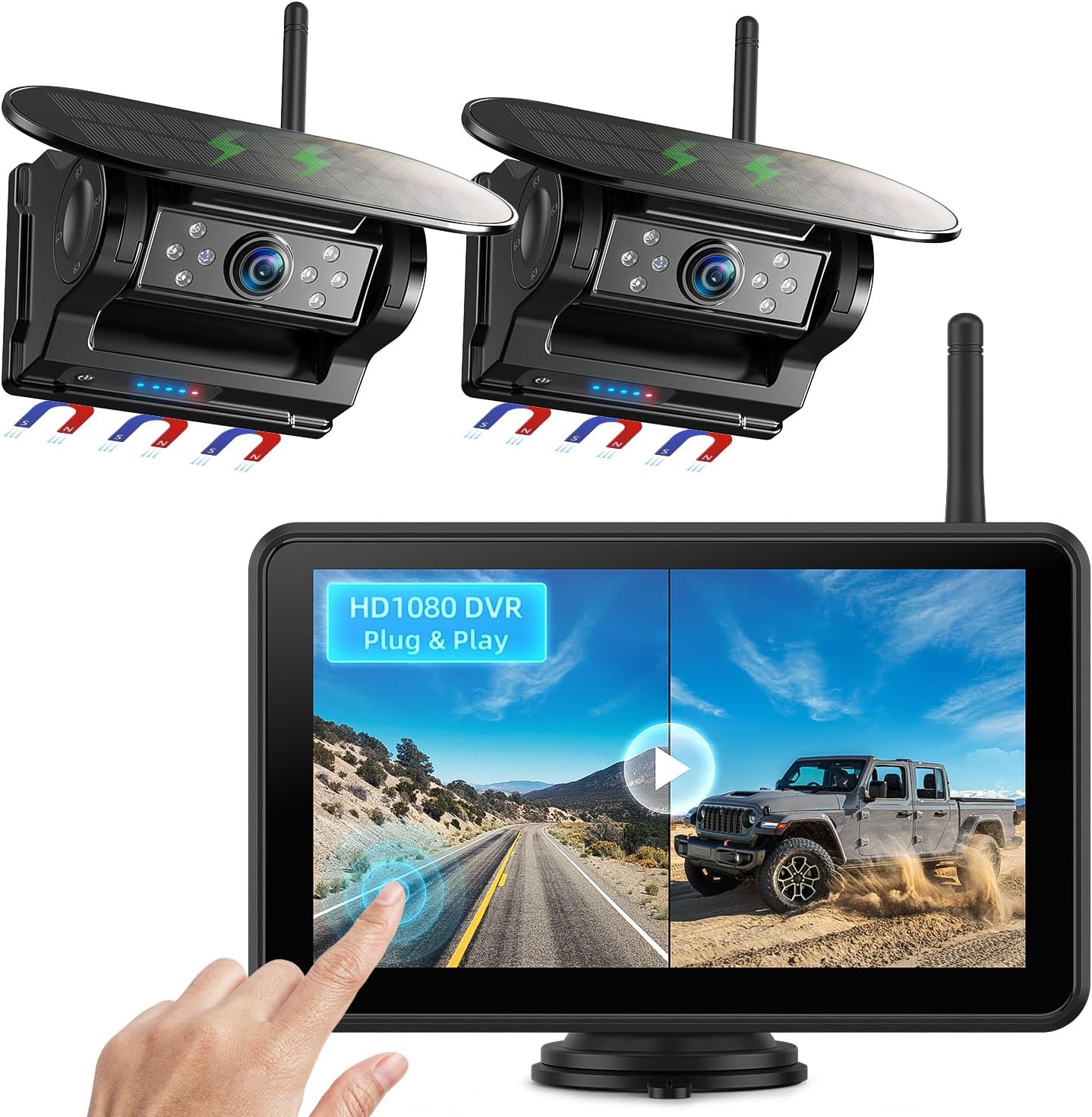 Magnetic Solar Wireless Backup Camera with 1080P Touchscreen