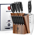 BRODARK Kitchen Knife Set with Block 15 Pc - Professional Steel-King