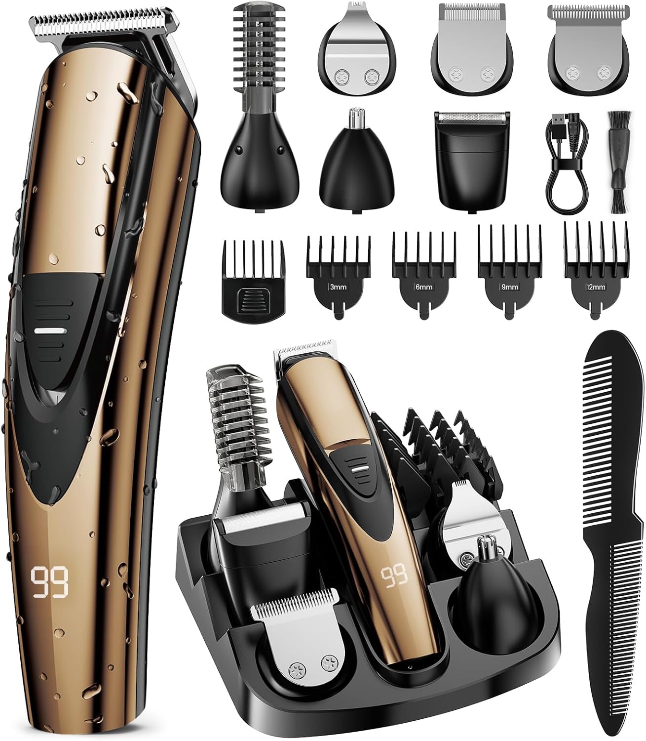 Electric Beard Trimmer for Men: 16-in-1 Grooming Kit