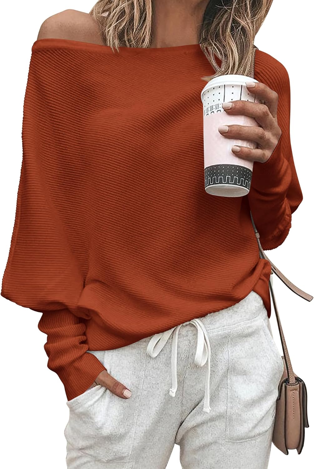 Zenlonr Women's Fall Sweaters 2025 Casual Off Shoulder Knit Tops