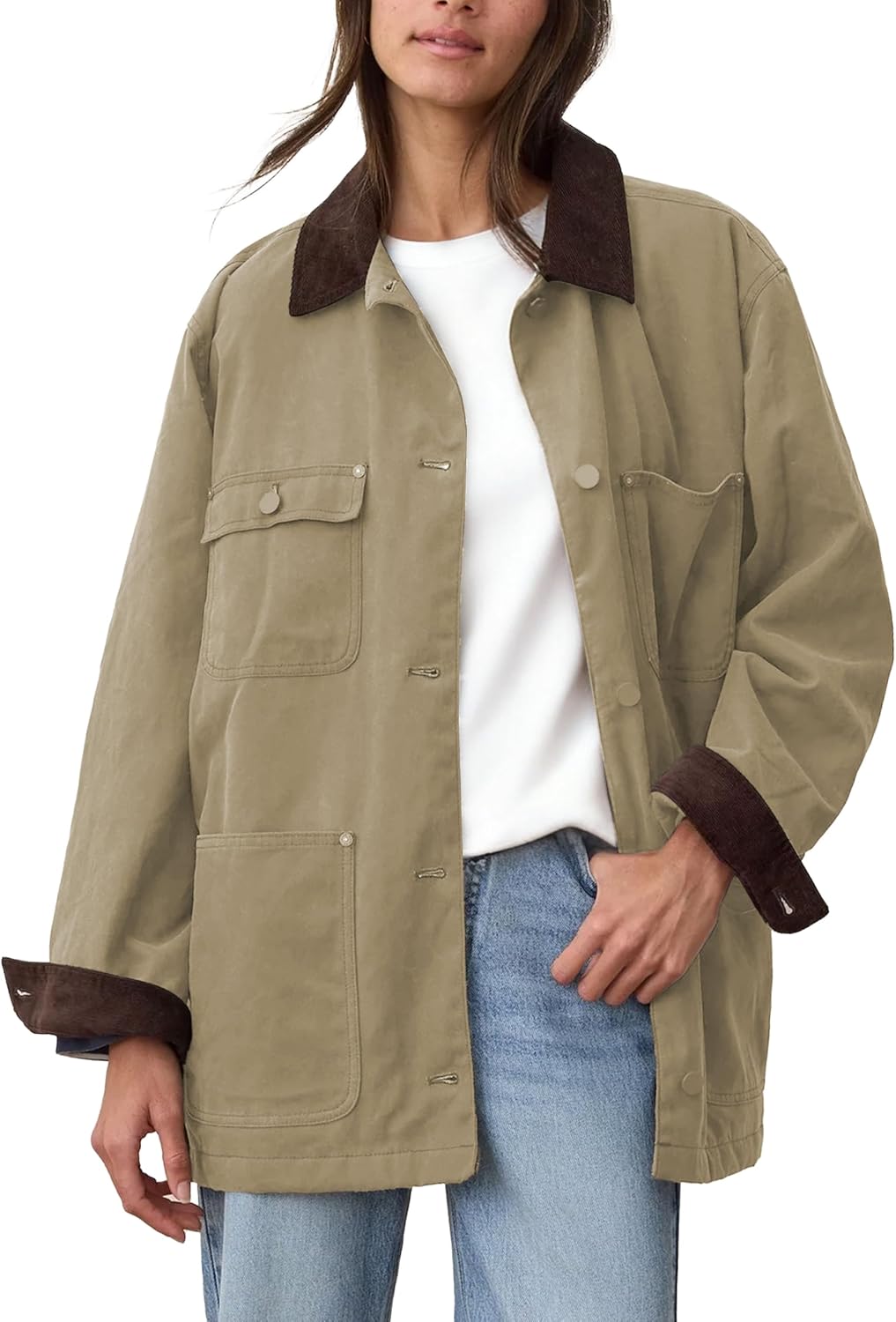 Oversized Utility Cotton Barn Jackets for Women in Vintage Style