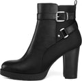 Women Ankle Boots Chunky Stacked Heel Zipper Booties - Wide Fit