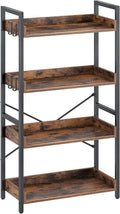 Rolanstar 4 Tier Wooden Bookcase with Hooks for Stylish Storage