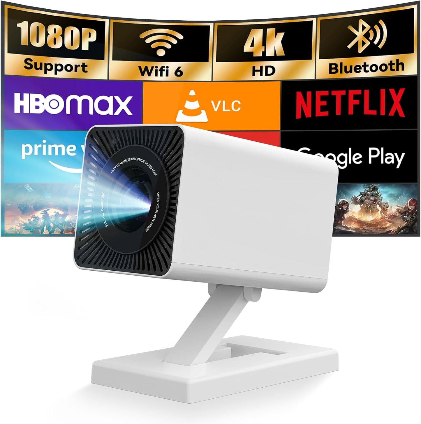 Mini Projector 4K Portable Video Projector with WiFi6 & Bluetooth
