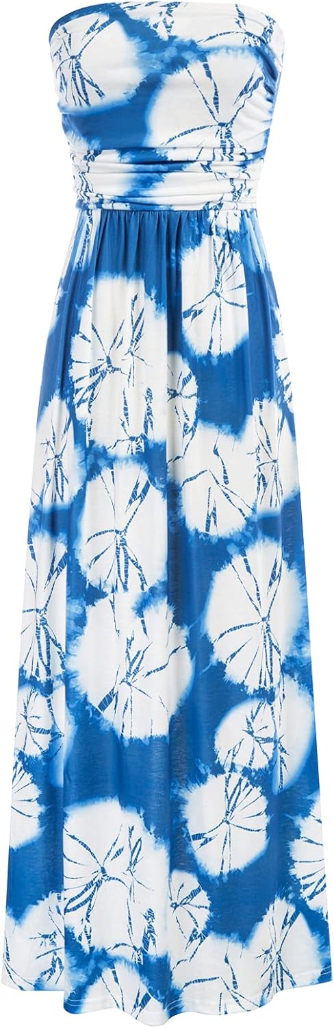 GRACE KARIN Strapless Casual Loose Ruched Maxi Dress with Pockets