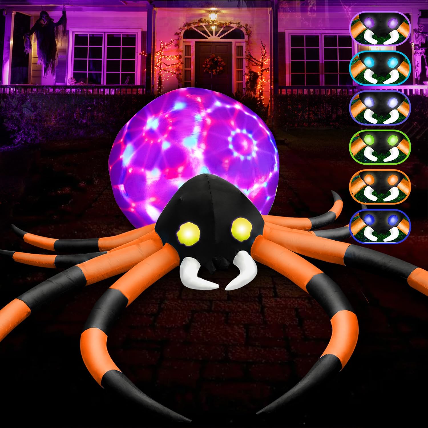 12Ft Giant Halloween Inflatables Spider with Colorful Effects