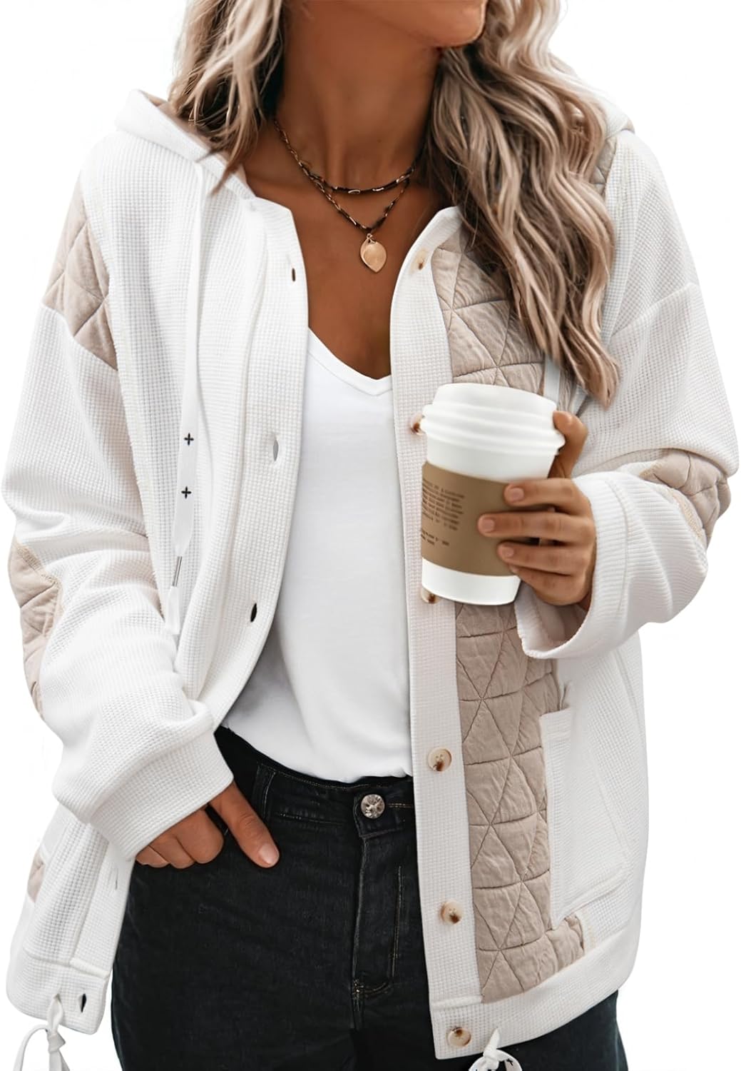 SHEWIN Womens Waffle Knit Shacket Lightweight Button Down Jacket
