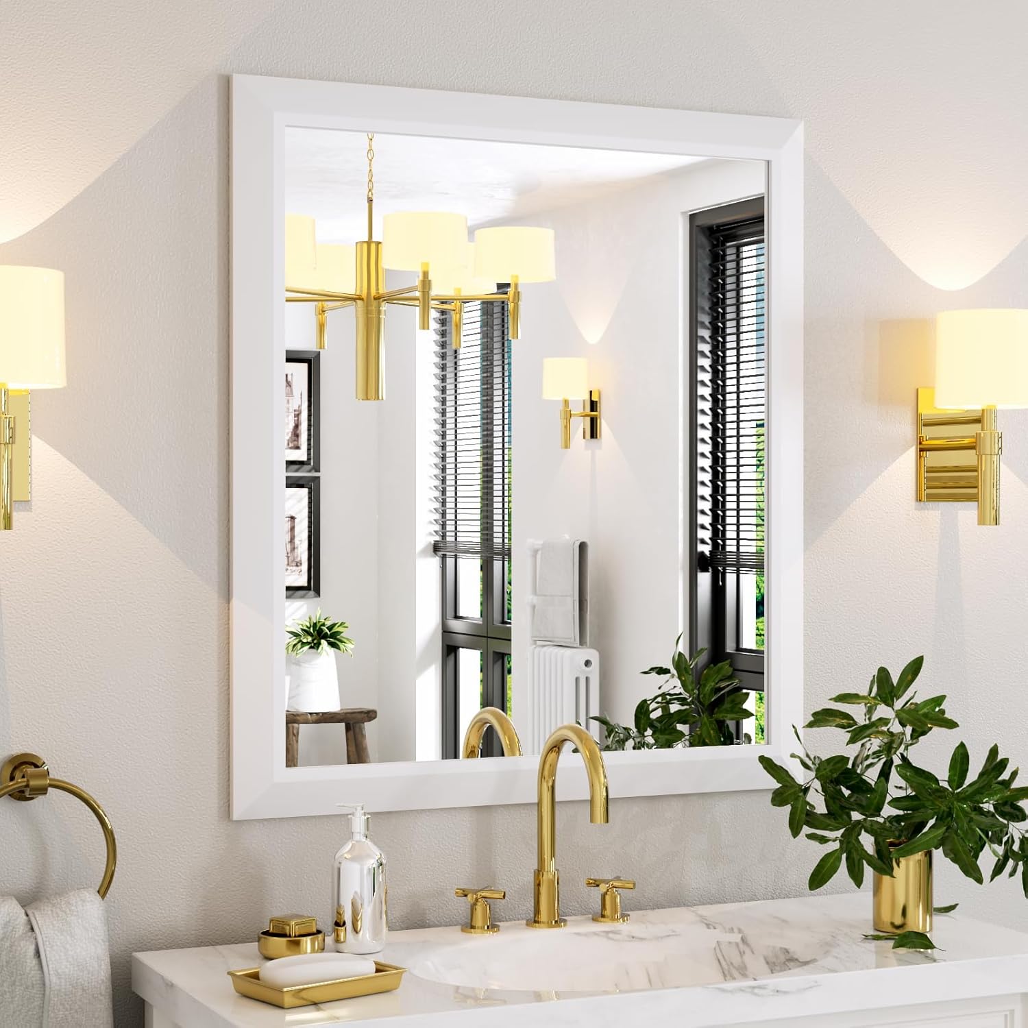 Amorho Bathroom Mirror 36x32 Inch Framed for Home Decor