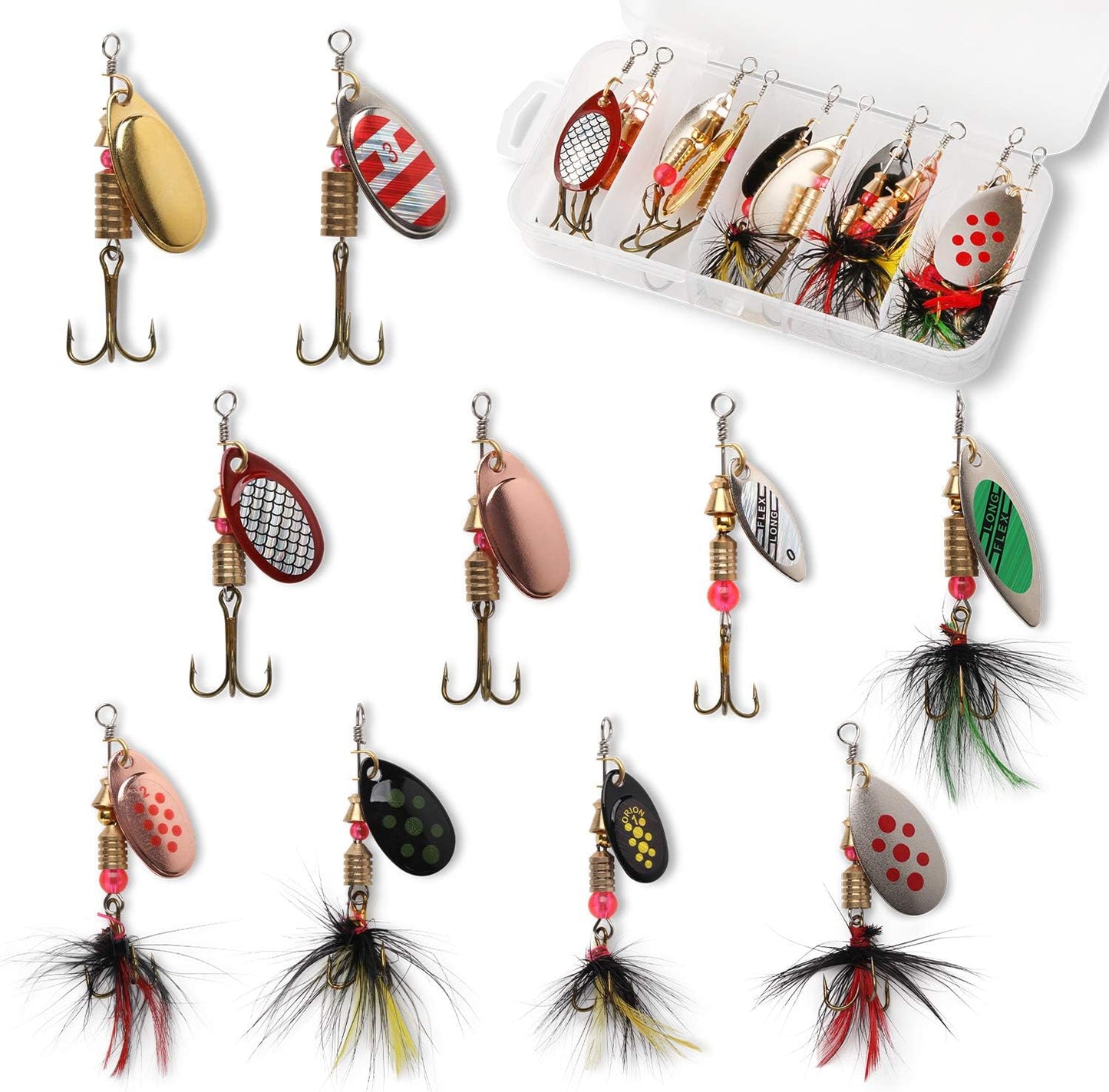 GMYLE 10pc Metal Spinnerbait Kit - Premium Bass Trout Salmon Lures