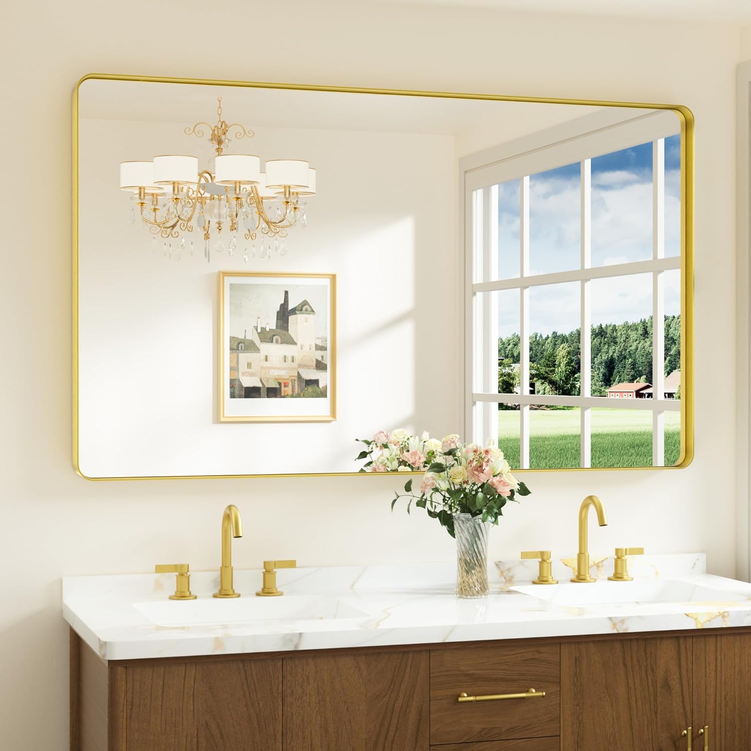 Keonjinn Gold Mirrors for Wall - Modern Decorative Bathroom Mirror