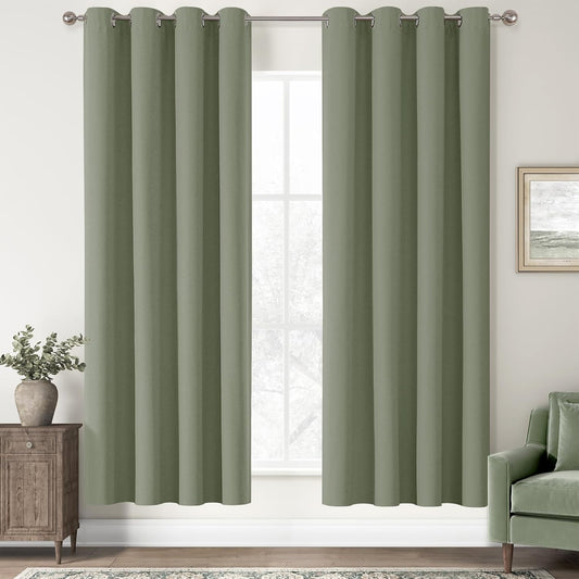 100% Blackout Sage Solid Curtains for Bedroom and Living Room