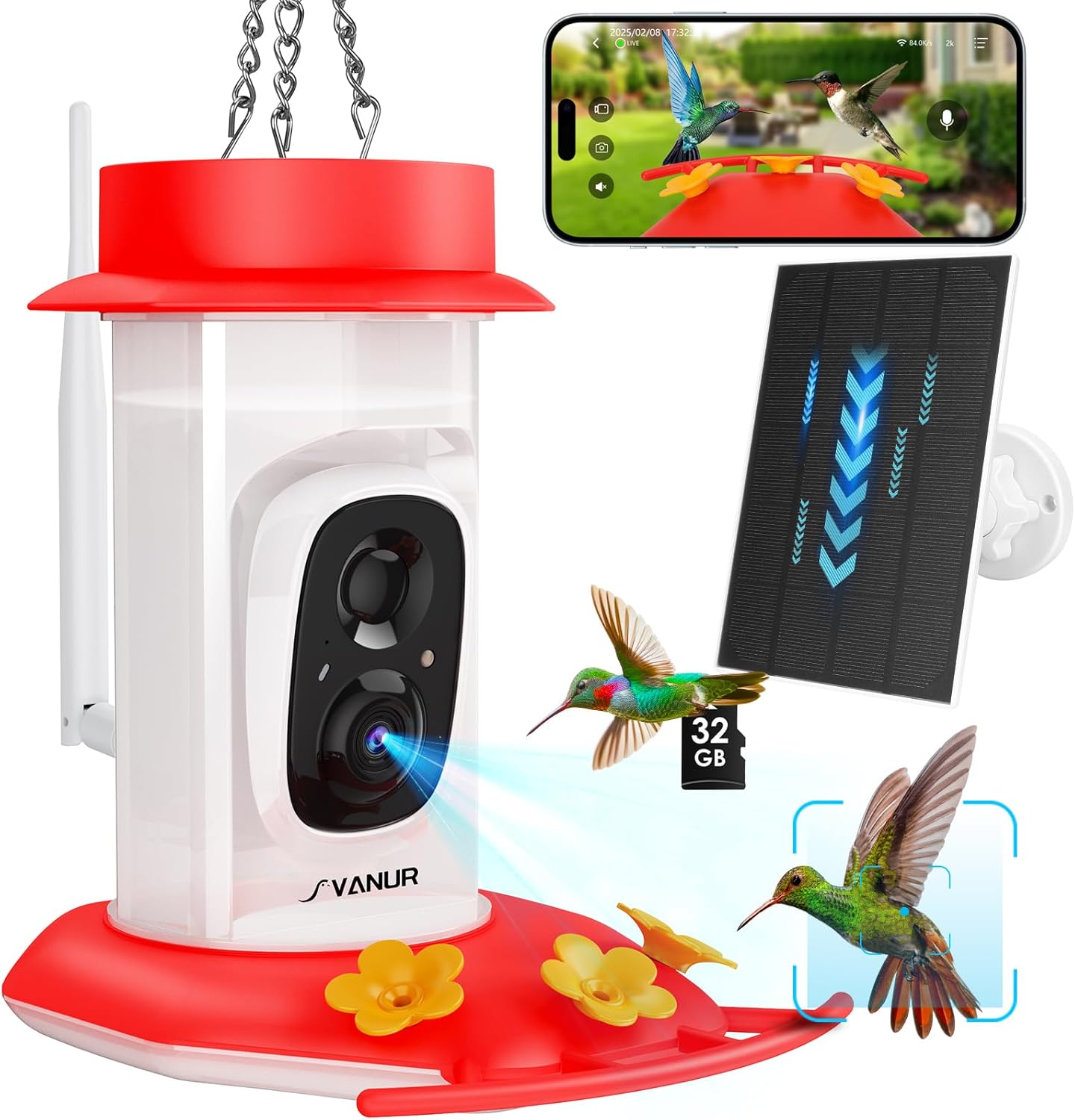 Svanur Smart Hummingbird Feeder: AI Birds, Solar-Powered