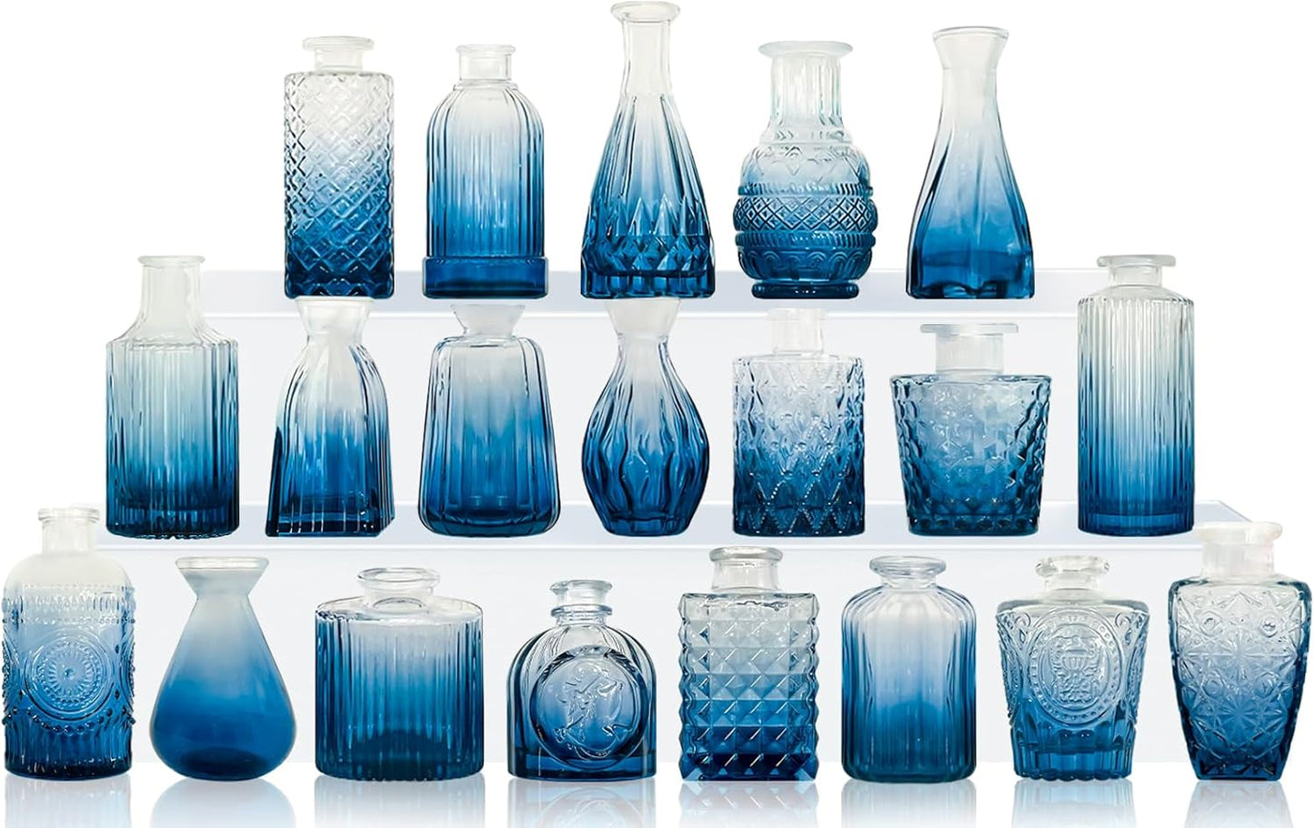 Blue Glass Bud Vase Set for Rustic Wedding and Home Decor